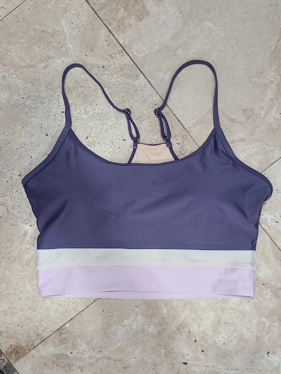 LIVY & KATE SWIMMWEAR Other - Colorblock Longline Sports Bra in Purple with Pink and Cream Bands